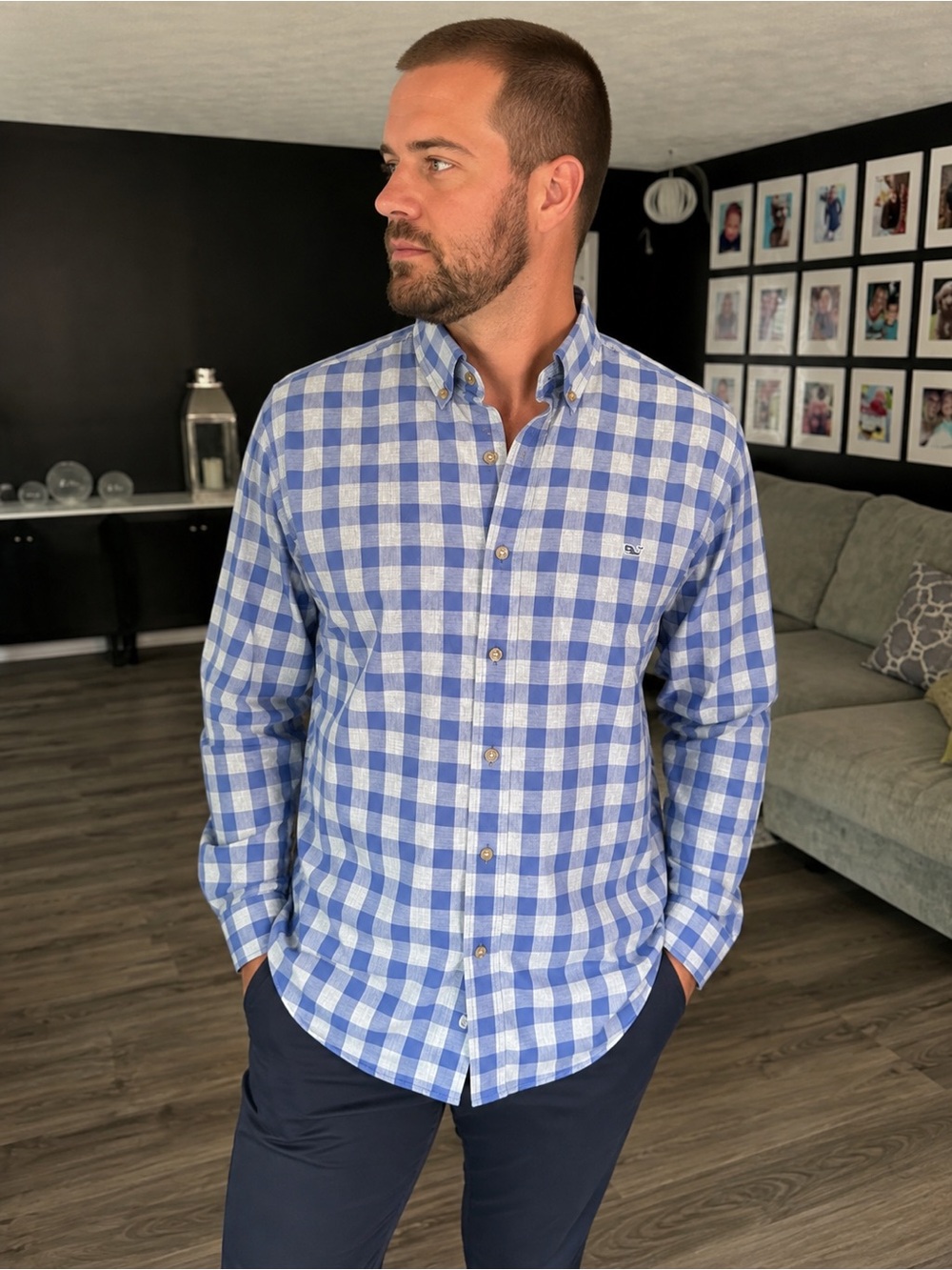 Vineyard Vines Slim Fit Whale Shirt Blue Plaid Button Down Men’s XL 100% Cotton